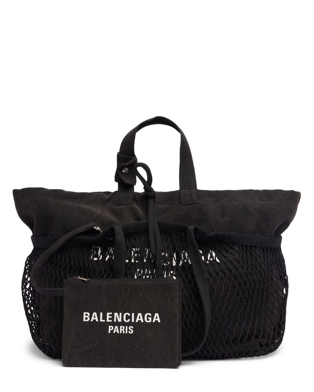 Balenciaga Medium 24/7 Canvas & Fishnet Tote Bags in Black
