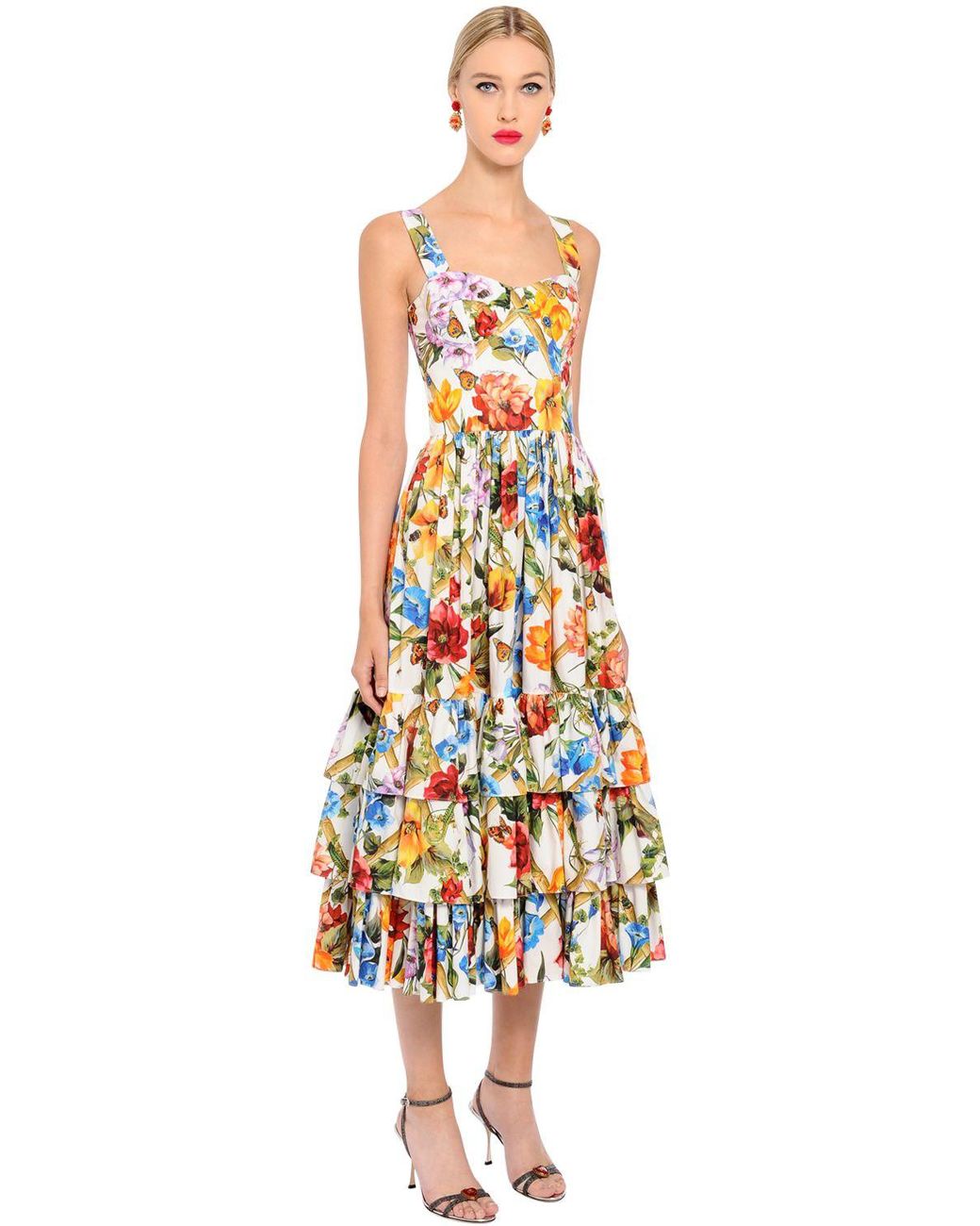 Dolce & Gabbana Bamboo Printed Cotton Poplin Midi Dress | Lyst