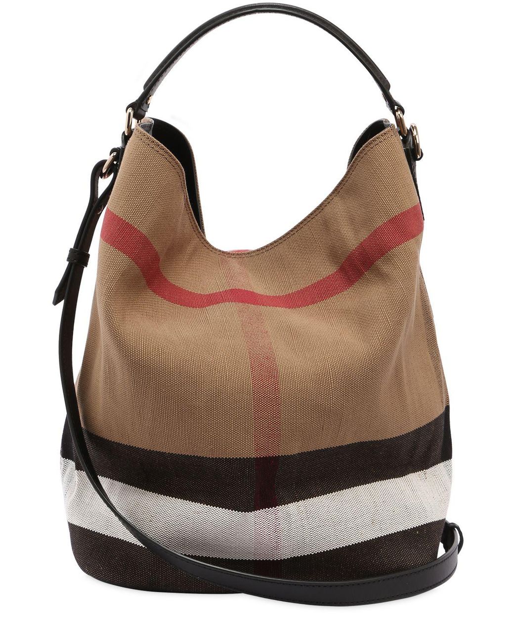 Burberry Medium Ashby Check Canvas Hobo Bag in Black | Lyst