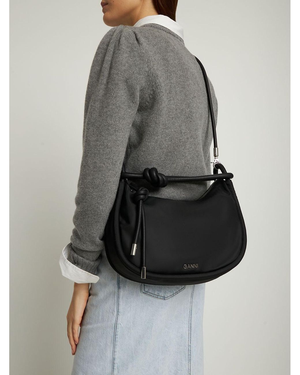 Ganni Knot Recycled Tech Shoulder Bag in Black | Lyst UK