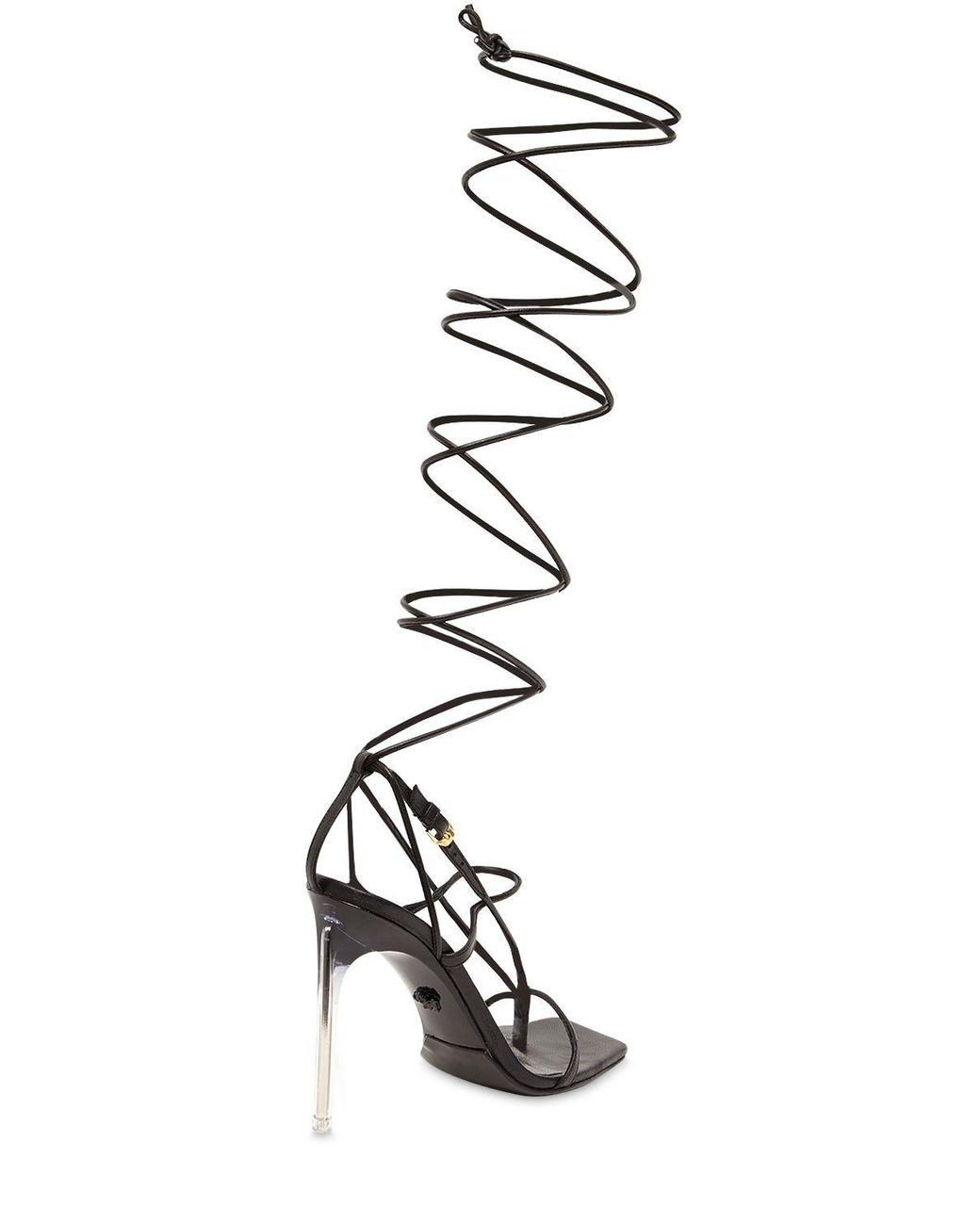 Versace 110mm Leather Lace-up Thong Sandals in Black | Lyst