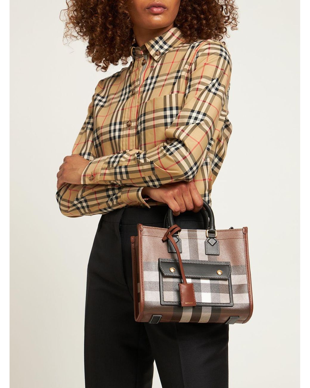 ハンドバッグ BURBERRY Freya Check Canvas Mini Tote Bag Burberry Mini Freya Check Canvas & Leather Tote | Nordstrom