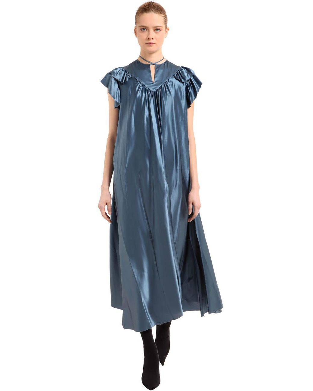 Robe "flou" en satin de soie Balenciaga en coloris Bleu | Lyst