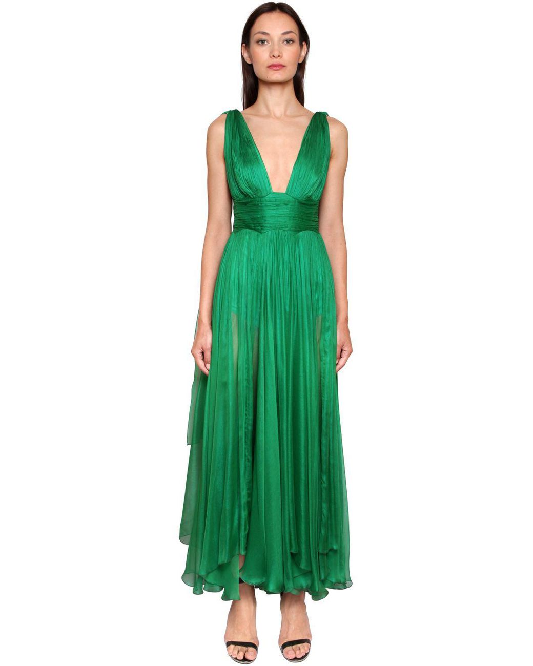 Maria Lucia Hohan Metallic Mousseline Silk Gown in Green | Lyst