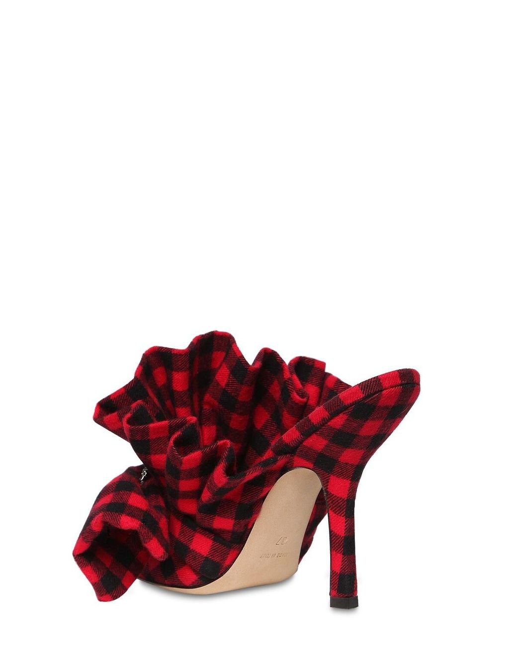 red plaid mules