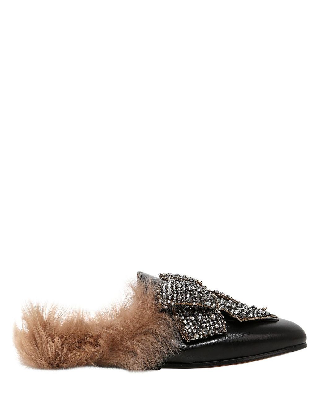 Gucci Princetown Embellished Leather Slippers in Black | Lyst