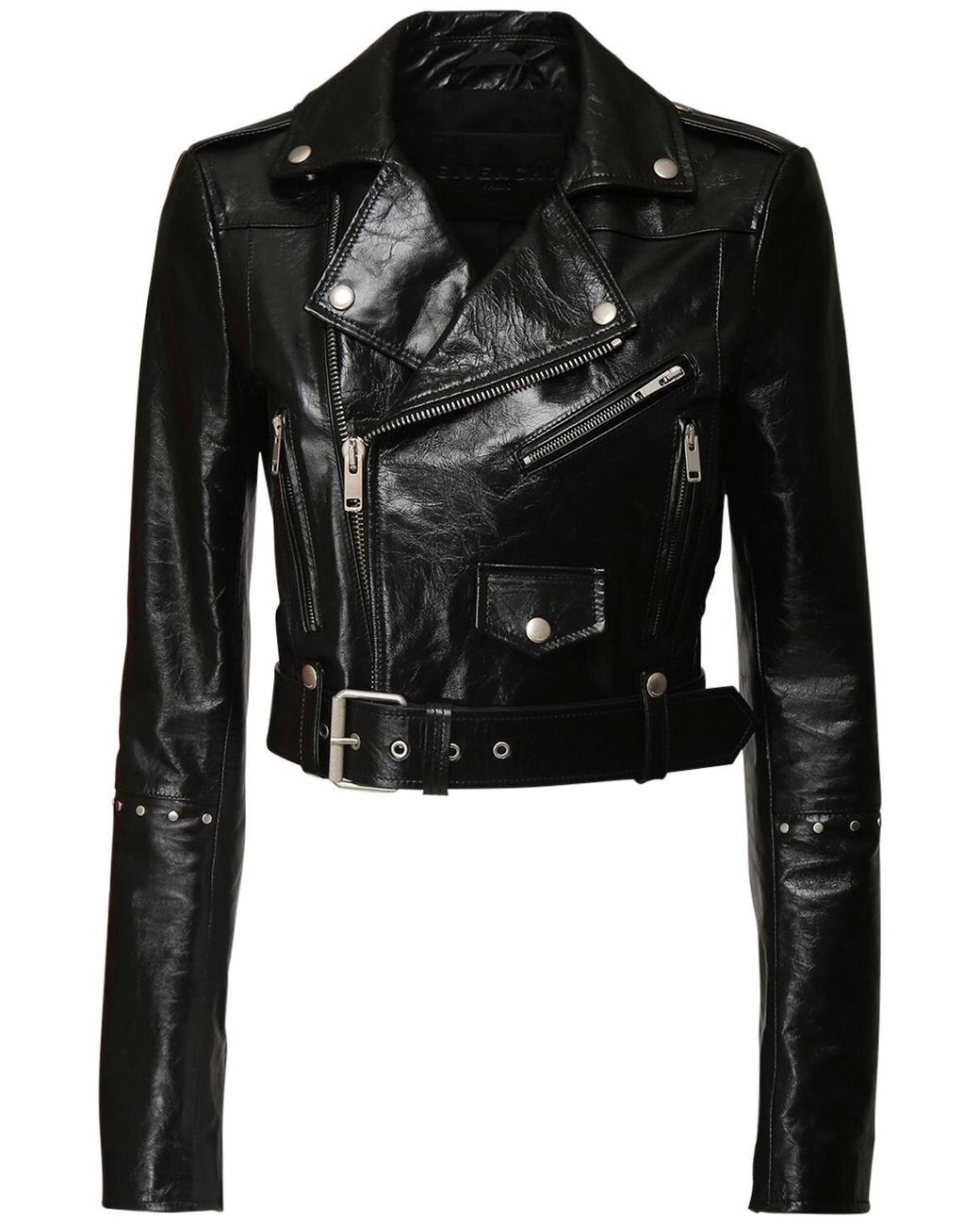 Givenchy Patent Leather Crop Biker Jacket in Black - Lyst
