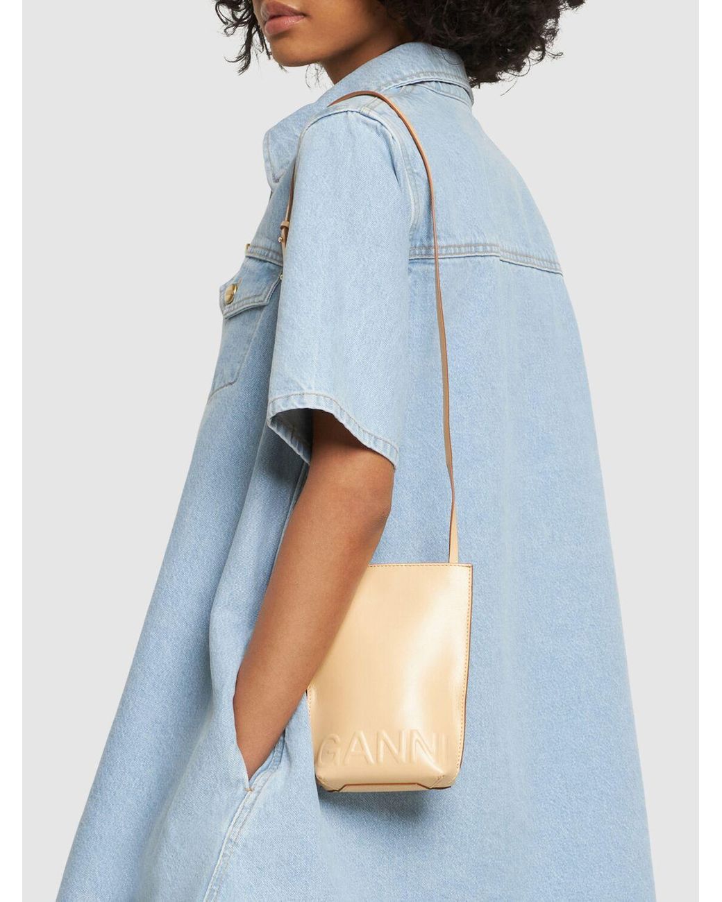 Ganni Small Banner Crossbody Bag in Natural | Lyst UK