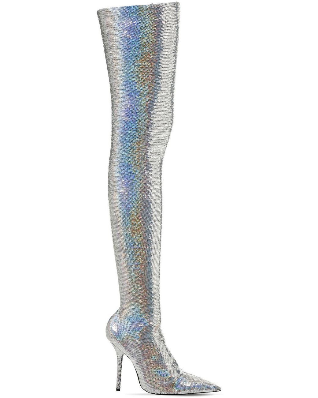 Balenciaga 80mm Knife Glitter Thigh High Boots in Silver (Metallic) | Lyst