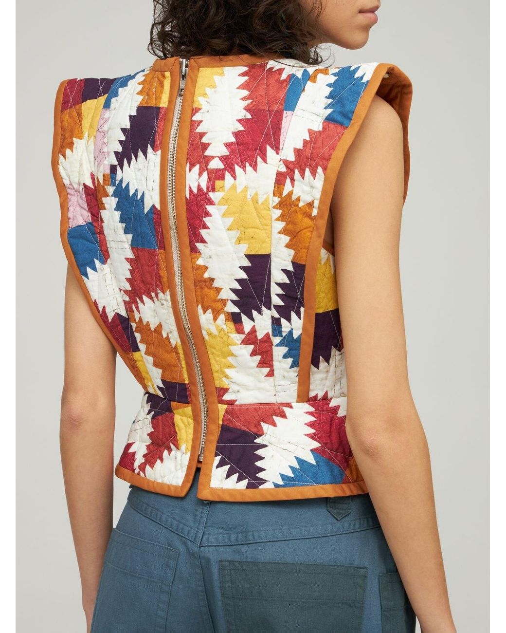 Étoile Isabel Marant Hakari Padded Cotton Patchwork Top in Orange