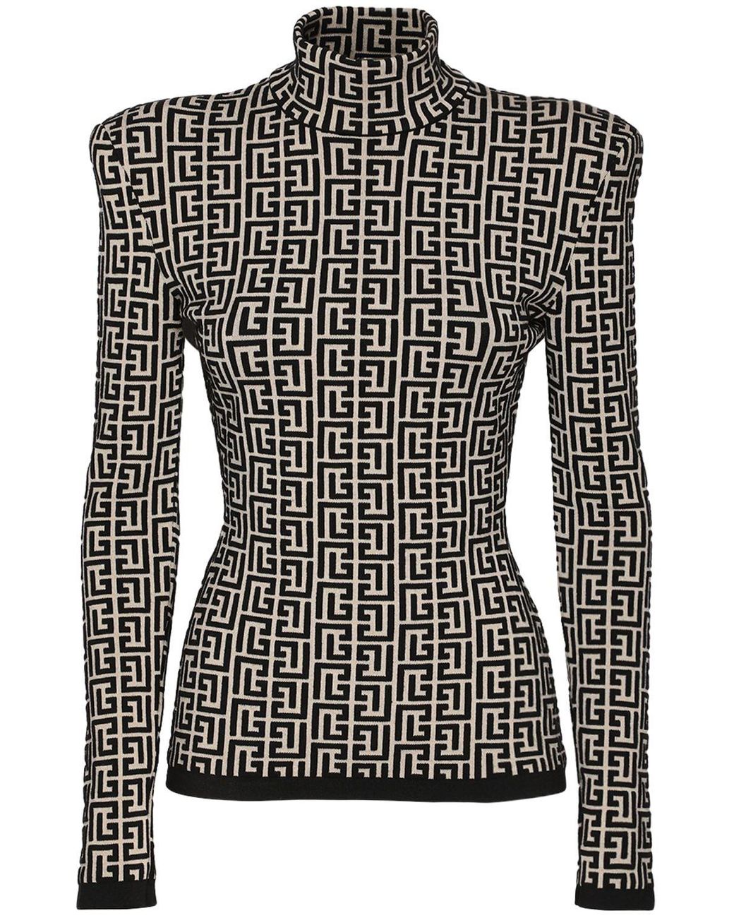 Balmain Monogram Jacquard Wool Blend Sweater - Lyst