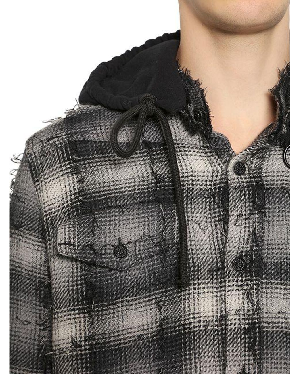Off-White c/o Virgil Abloh Plaid Flannel Hooded Shirt W/ Stripes for