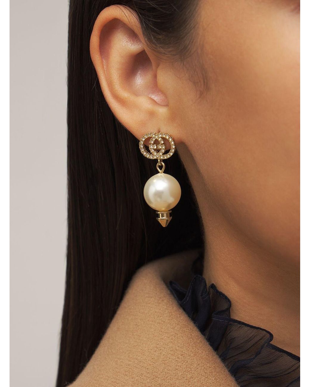 Gucci Gg Imitation Pearl Pendant Earrings in White | Lyst UK