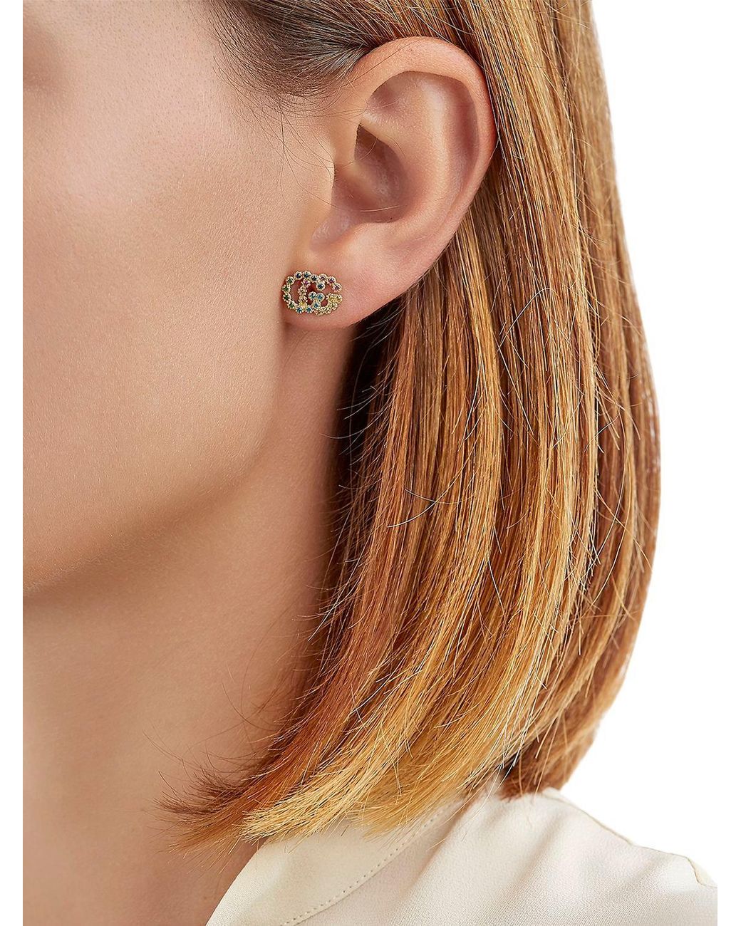 Gucci Running G Stud Earrings in Metallic  Lyst