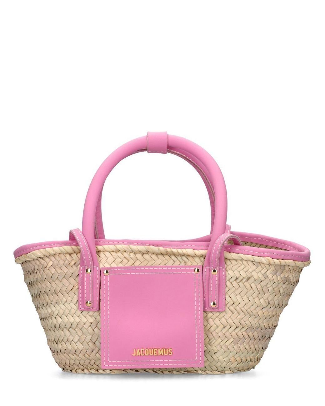 Jacquemus Le Petit Panier Soli Straw & Leather Bag in Pink | Lyst