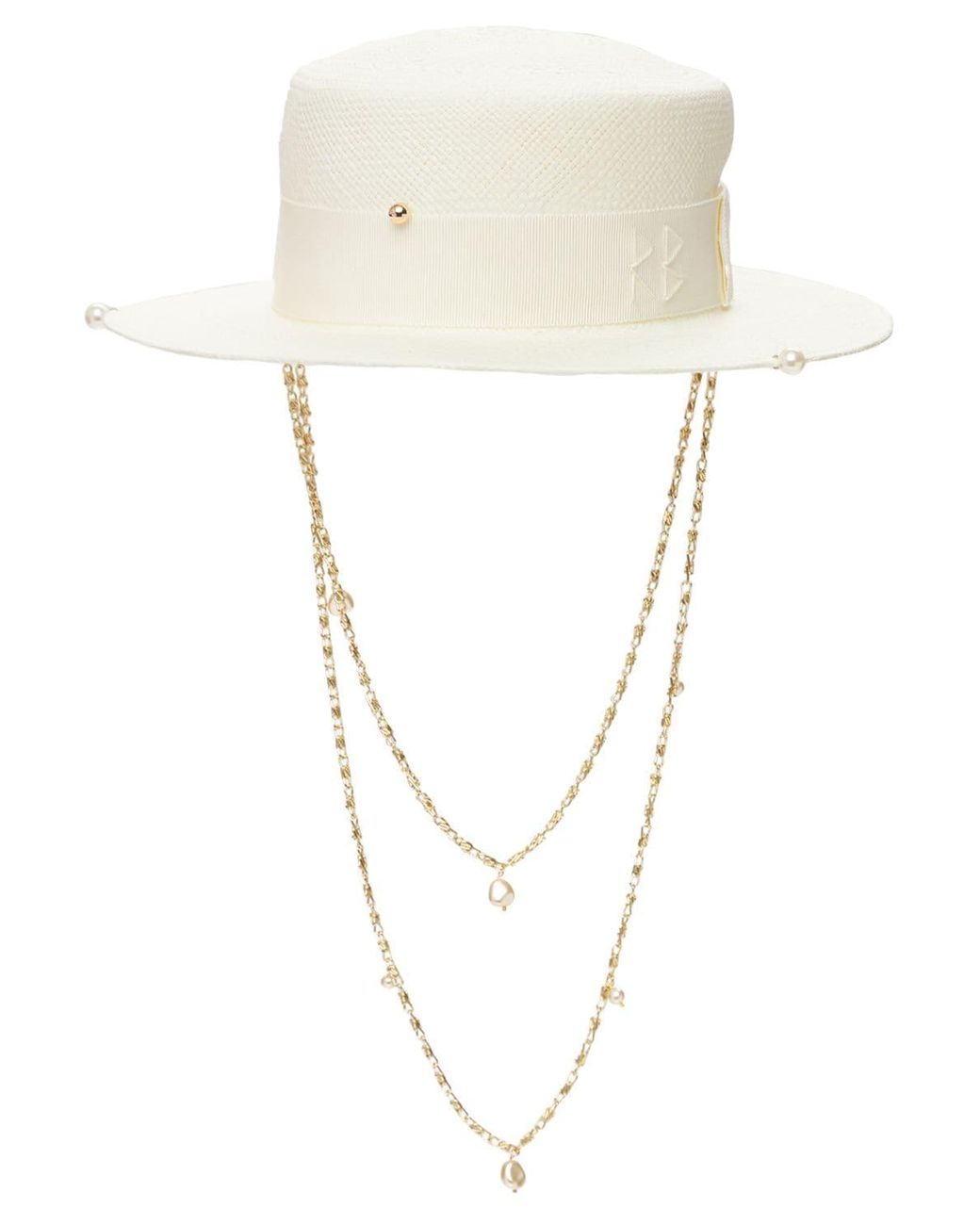 Ruslan Baginskiy Cotton Double Chain Strap Straw Boater Hat in White ...