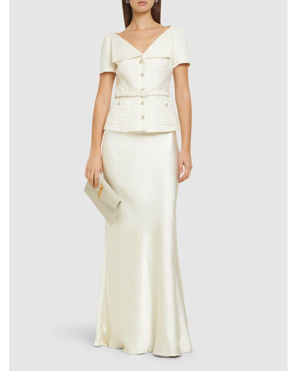 関税込【Self-portrait】ailored crepe maxi dress White Crepe Tailored Maxi Dress – self-portrait-US