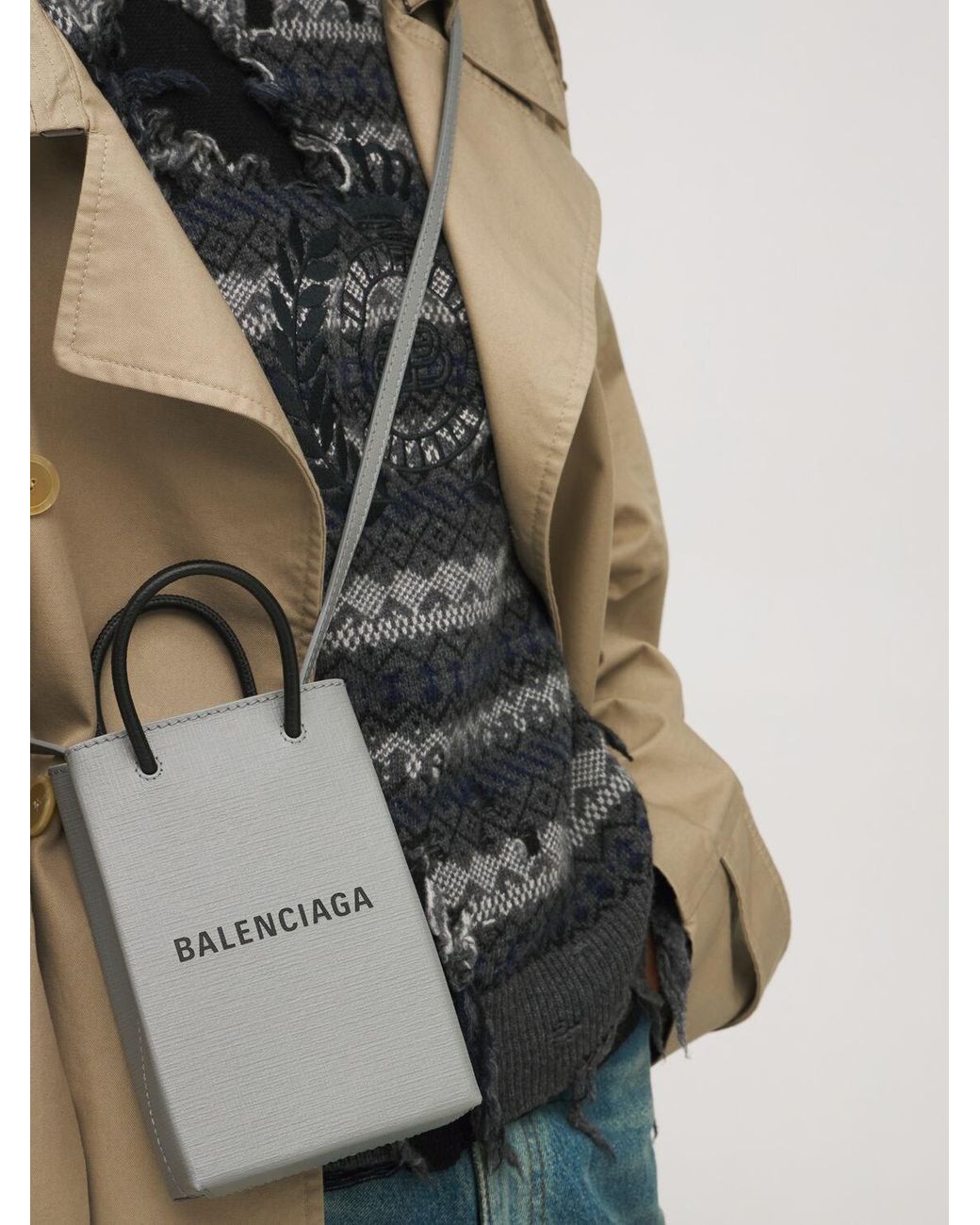 Balenciaga Leather Shopping Phone Bag On Strap in Grey (Grey) - Save 30% |  Lyst UK