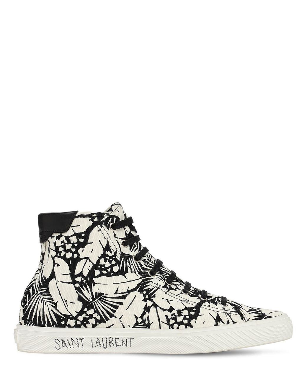 Saint Laurent Palm Print High Top Canvas Sneakers in Black for Men | Lyst