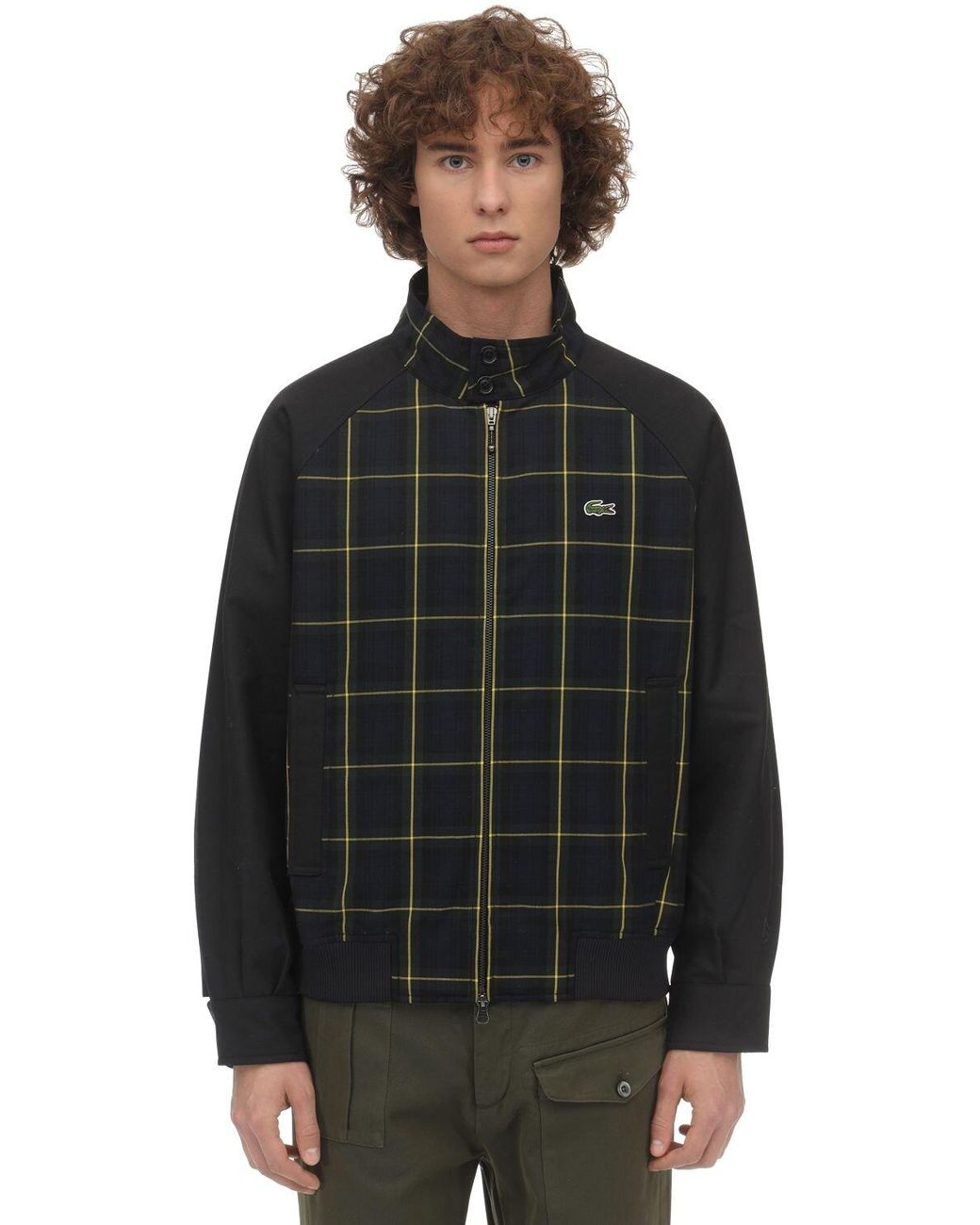 Lacoste Plaid Rayon Blend Track Jacket in Black for Men | Lyst Australia