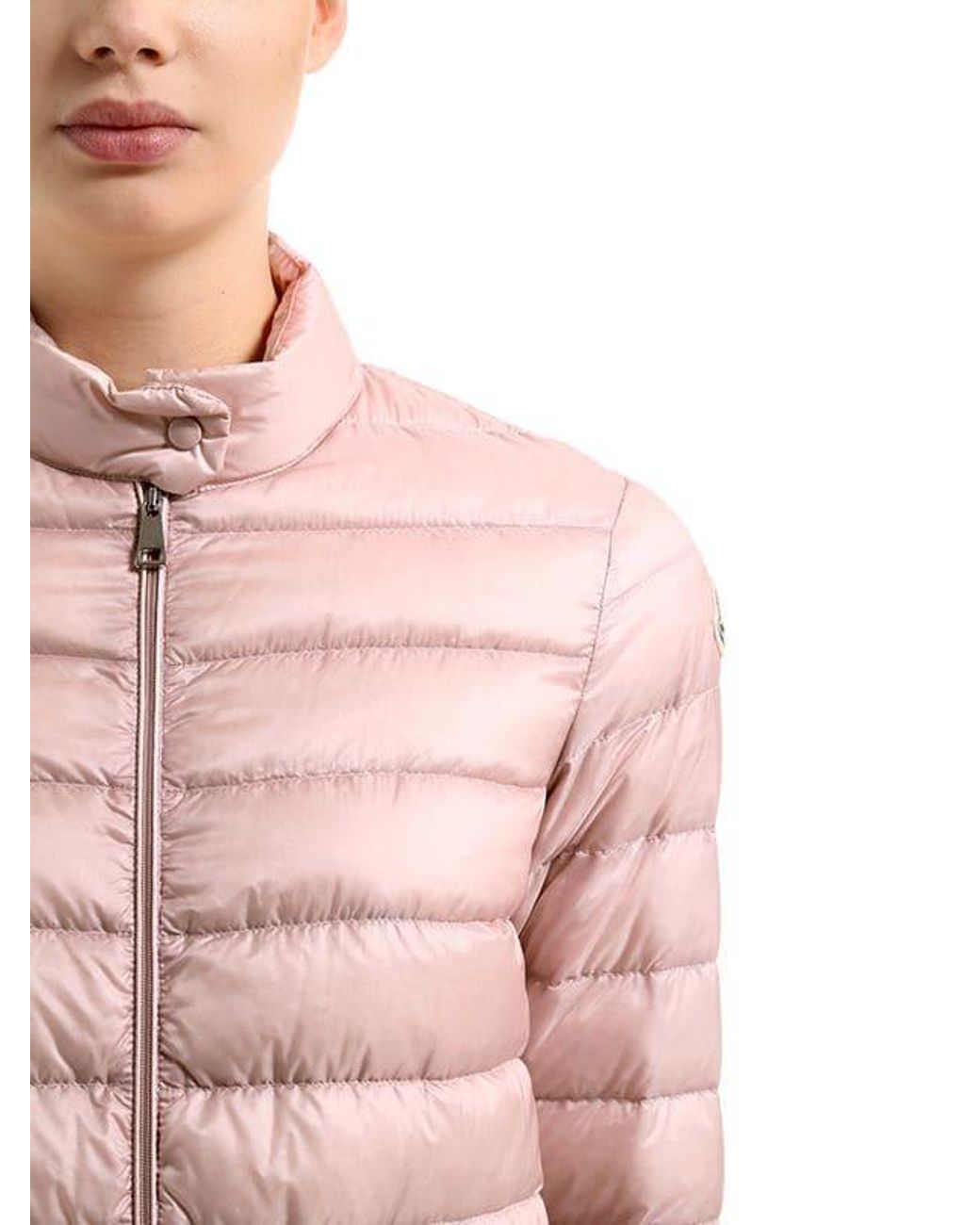 Moncler Lans Longue Saison Nylon Down Jacket in Pink | Lyst