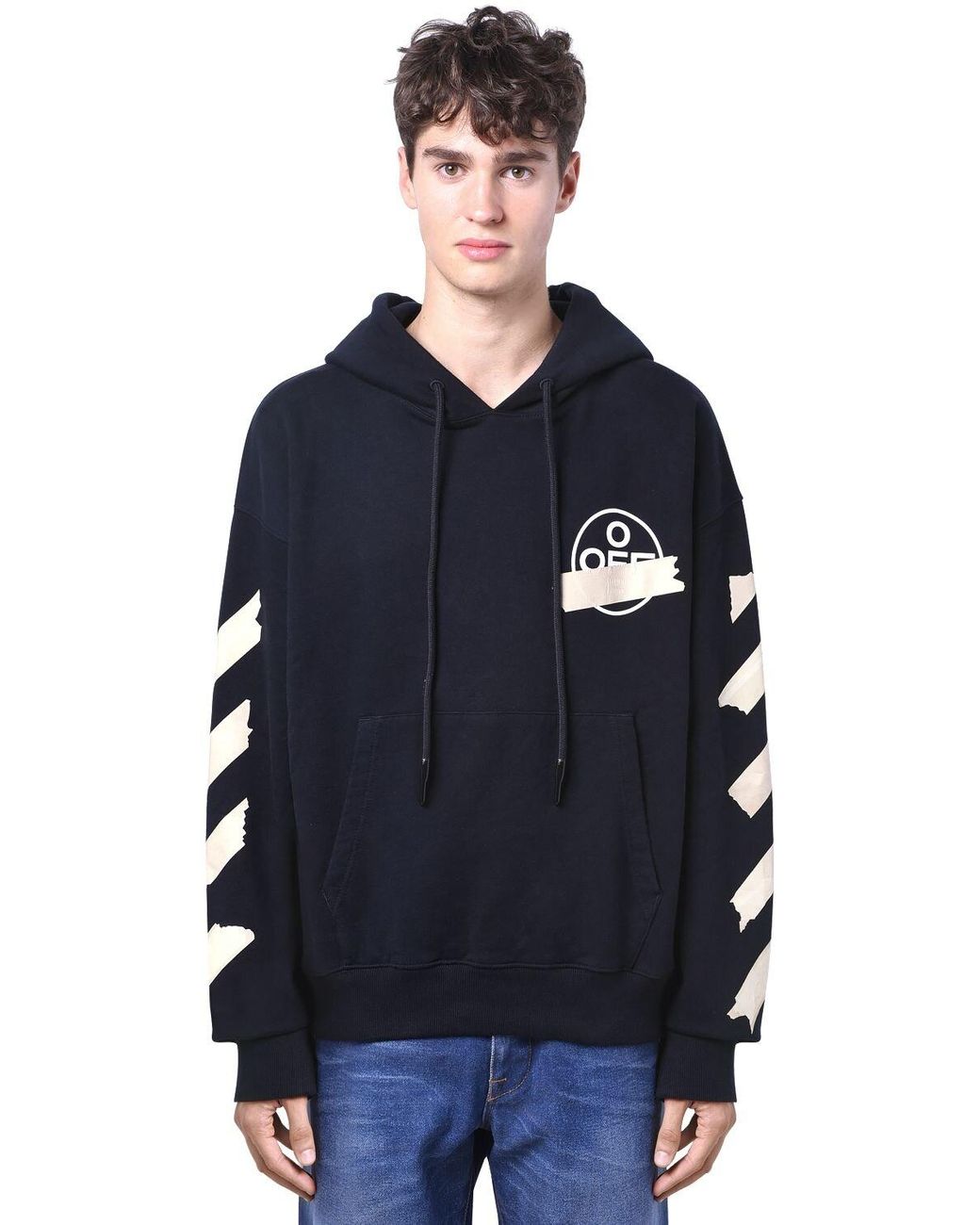 Off White c o Virgil Abloh Print Tape Arrows Over Jersey Hoodie in Black for Men Lyst UK