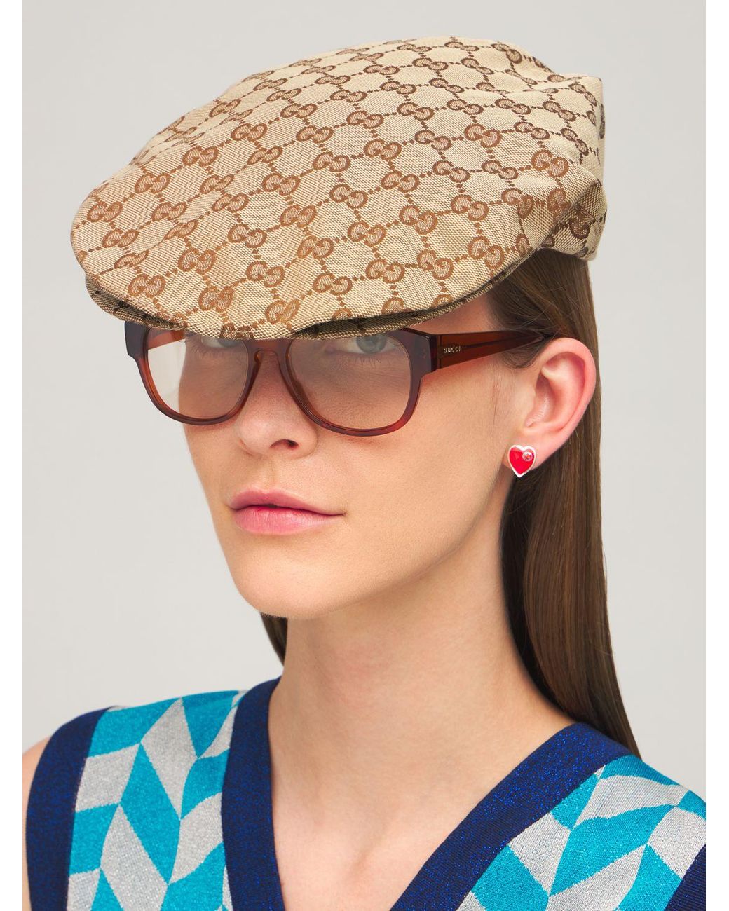 Gucci Gg Cotton Blend Drill Flat Cap in Natural Lyst