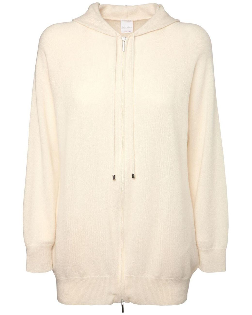 Max Mara Cashmere Knit Zip-up Hoodie in Ivory (White) - Lyst