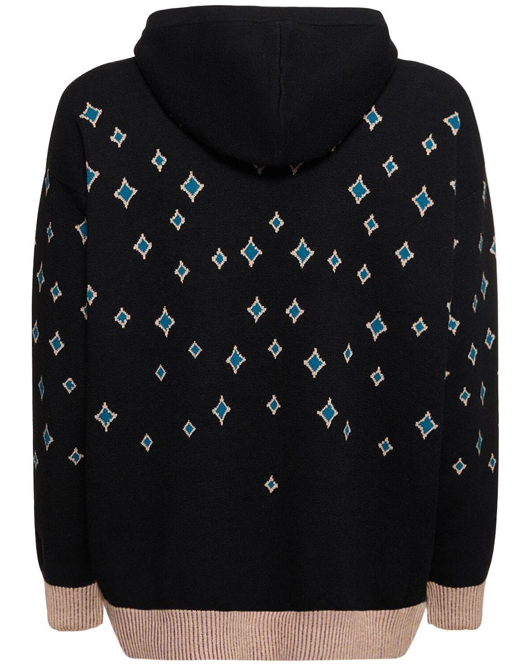 【BLUEMARBLE】Jacquard rhinestoned hooded jumper BLACK bluemarble-Black-Jacquard-