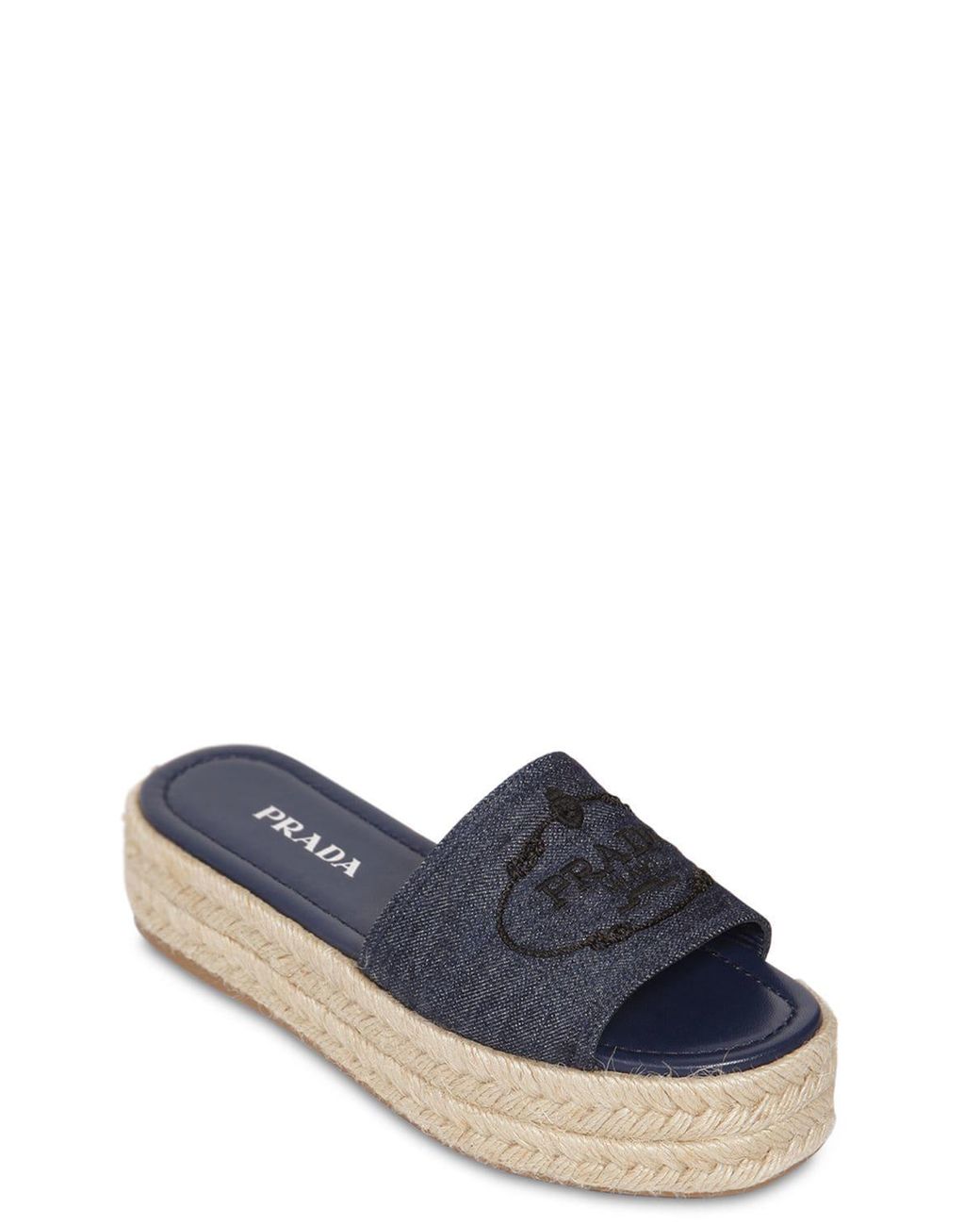 Prada Denim Espadrille Slide Sandals in Blue | Lyst Canada