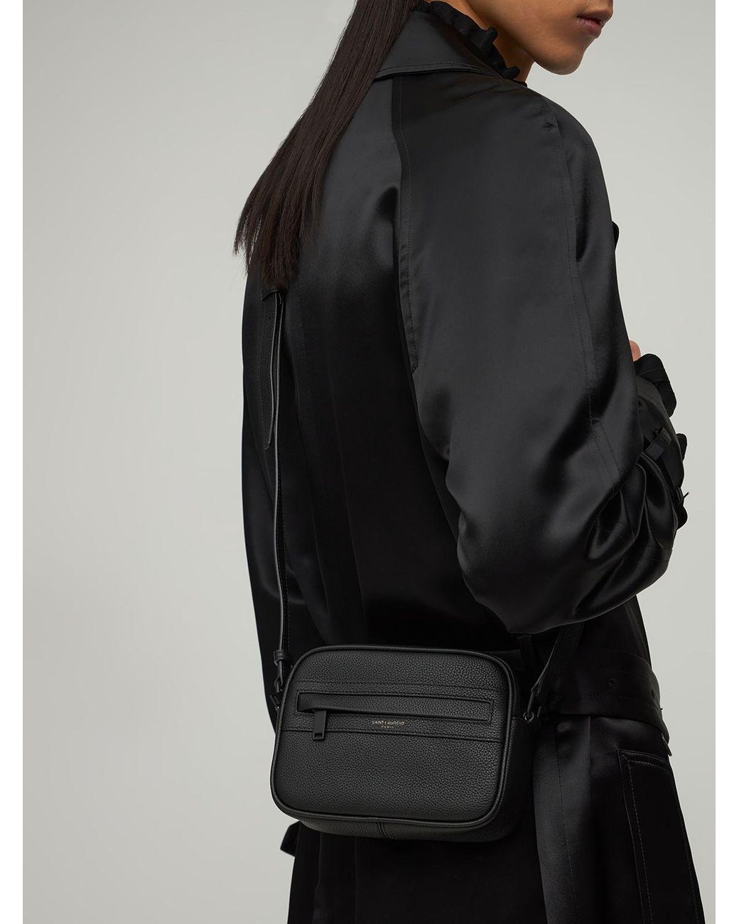 Saint Laurent Small Camp Grained Leather Camera Bag in Black for