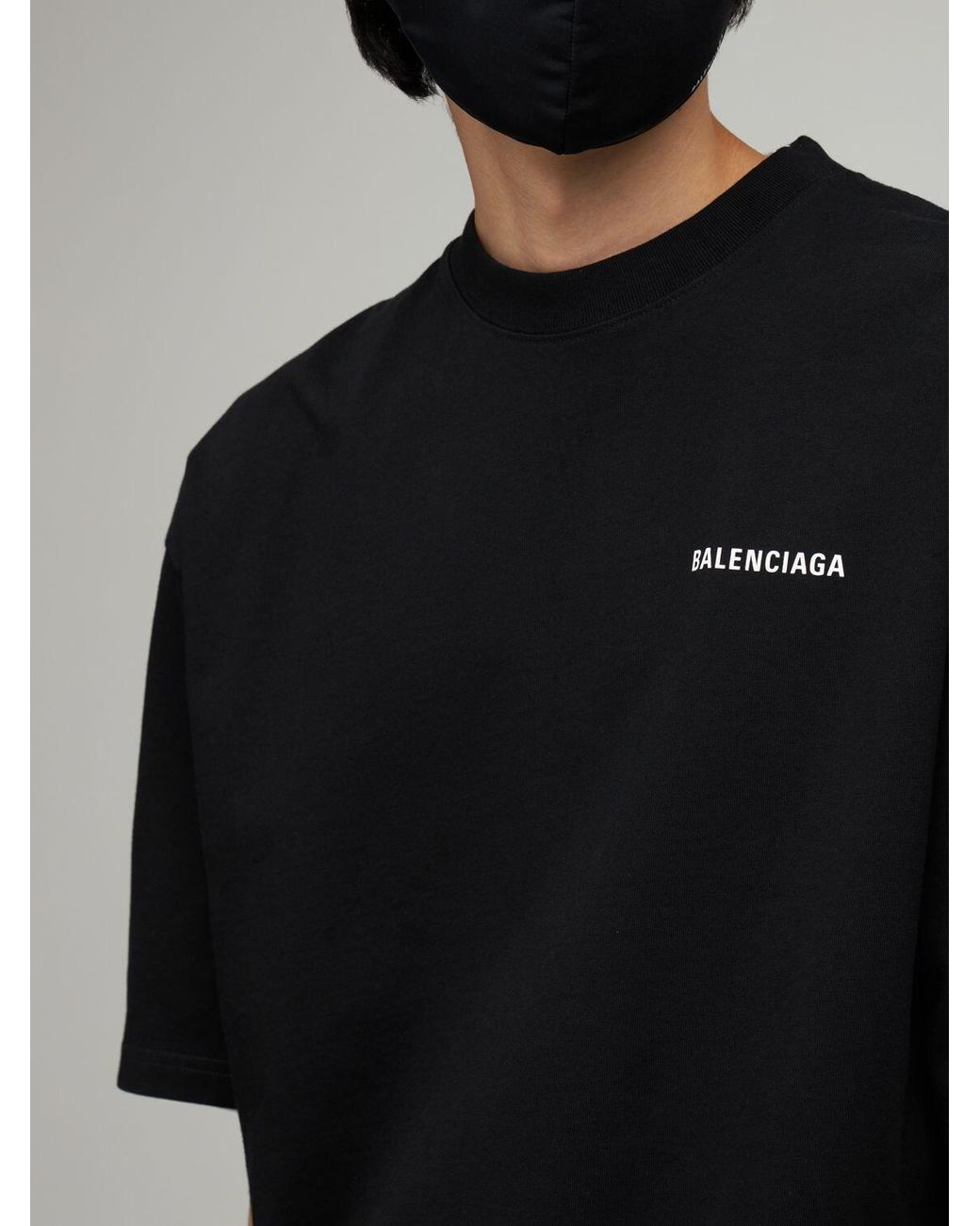 Camiseta De Algodón Con Logo Balenciaga de hombre de color Negro | Lyst