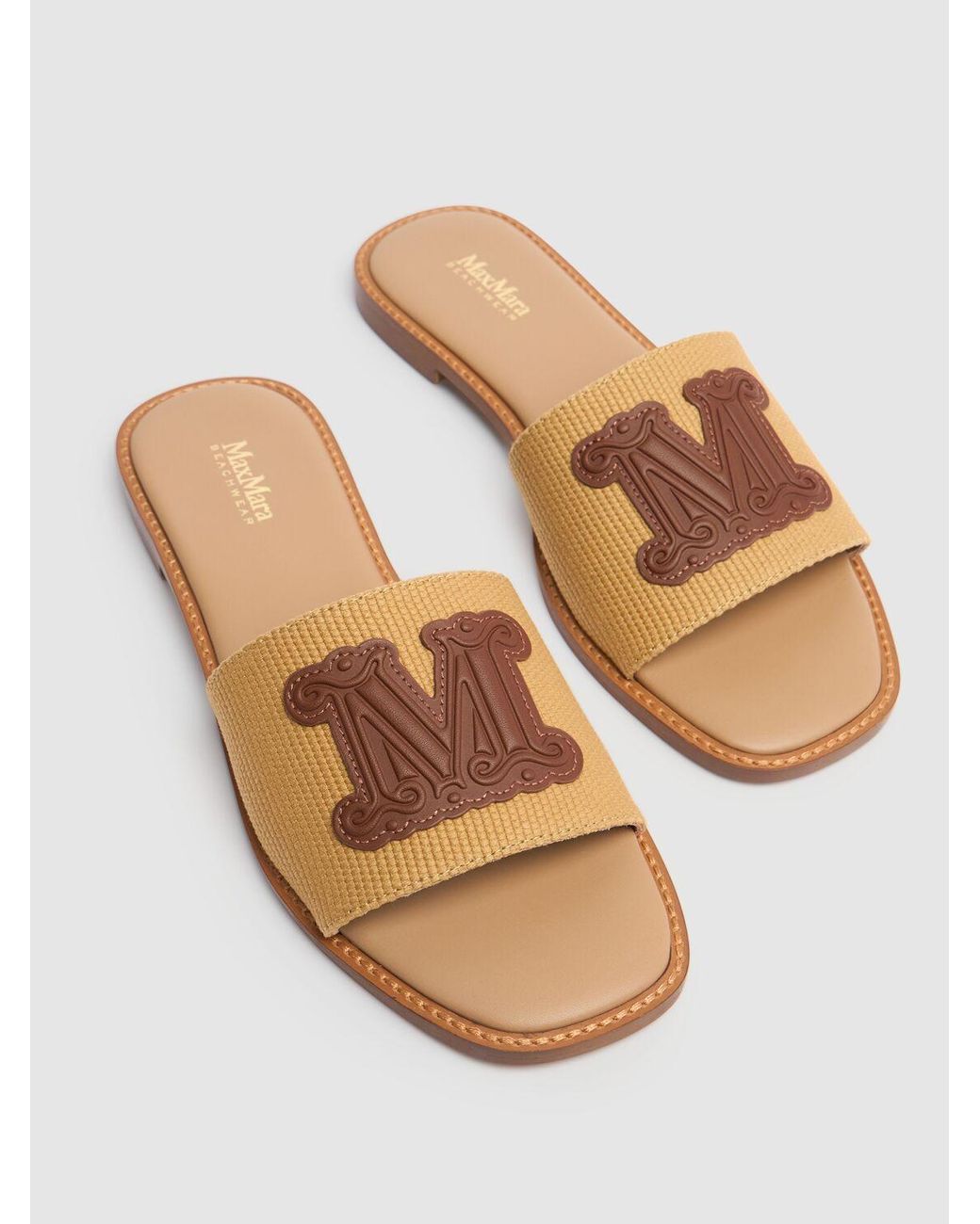 存在感抜群 ☆ Max Mara 10mm Cotton & leather slides Max Mara 10Mm Cotton & Leather Slides | Lyst