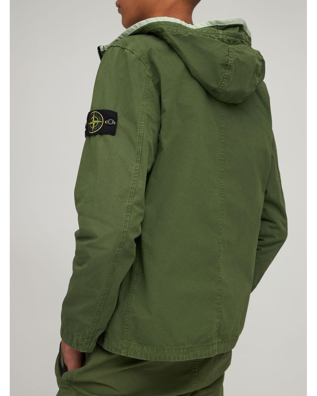 Stone Island Zipped Canvas Overshirt W/ Hood in Green for Men | Lyst