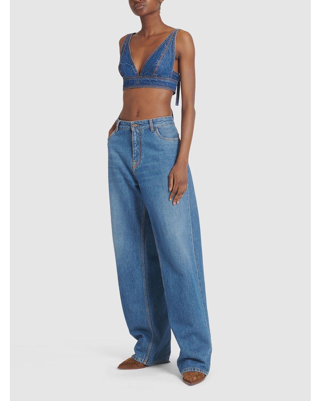 Wraparound Denim Triangle Crop Top