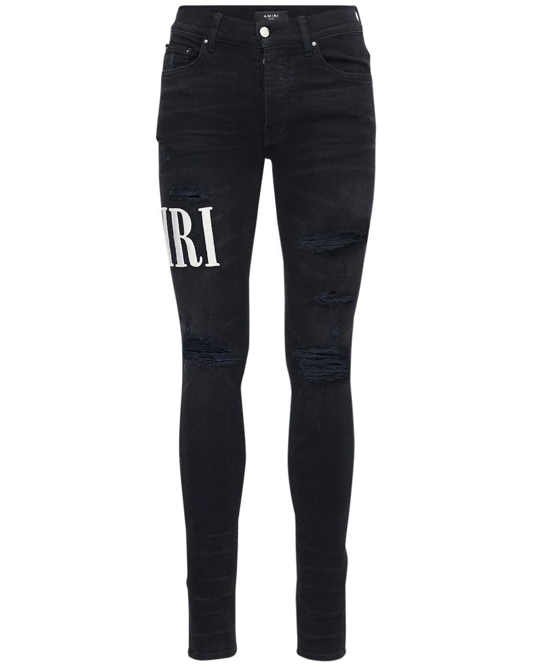 Amiri Logo Embroidered Cotton Denim Jeans in Black for Men | Lyst