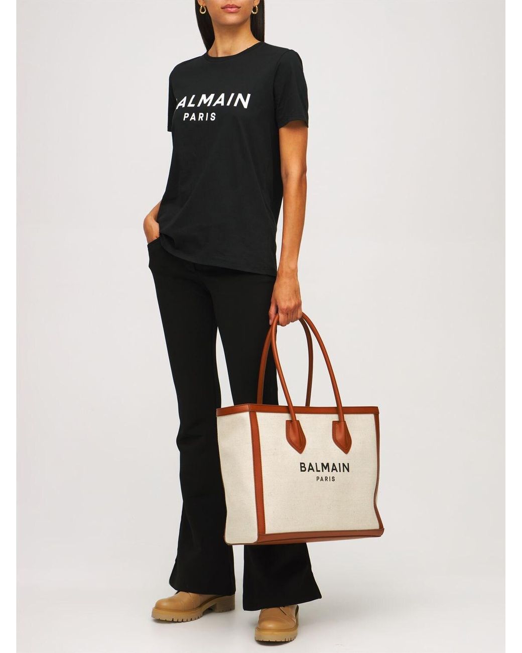 Balmain B-army 42 Canvas & Leather Tote in Natural - Lyst