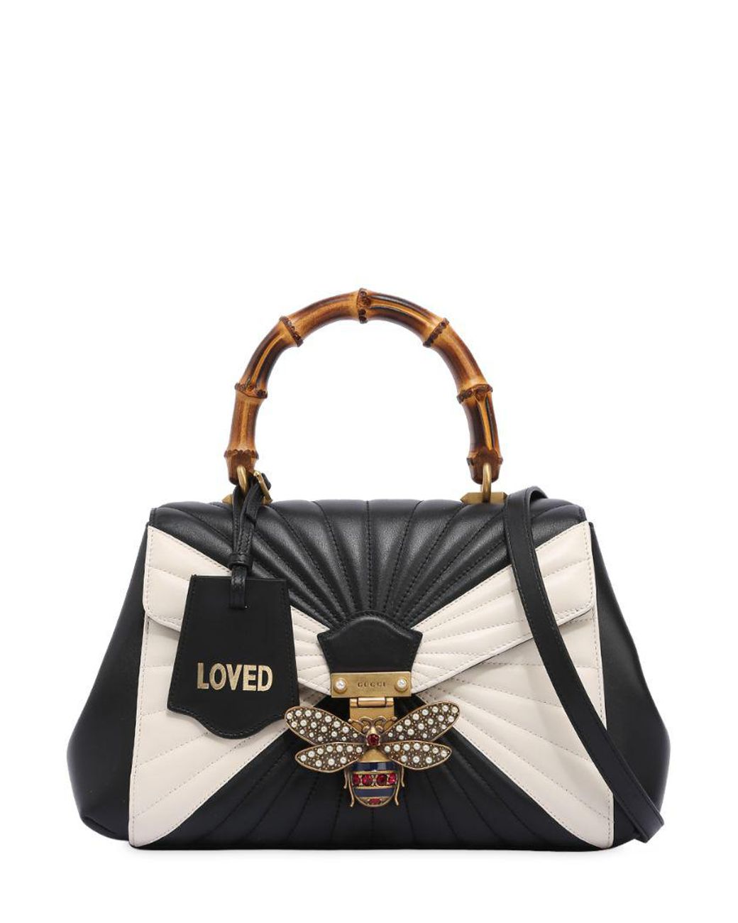 Gucci Bee Two Tone Leather & Bamboo Bag in Black