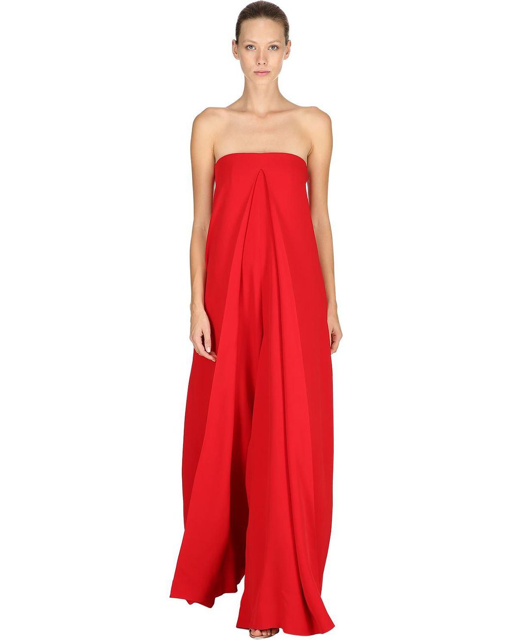 Valentino Silk Cady Strapless Jumpsuit in Red | Lyst