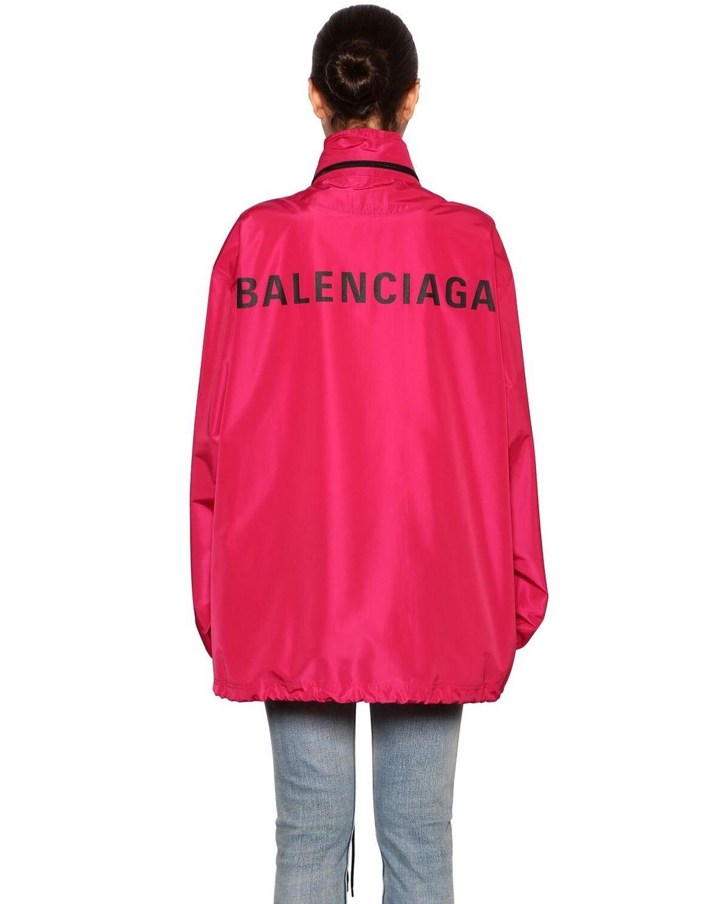 Balenciaga Back Logo Hooded Nylon Windbreaker in Pink | Lyst Australia