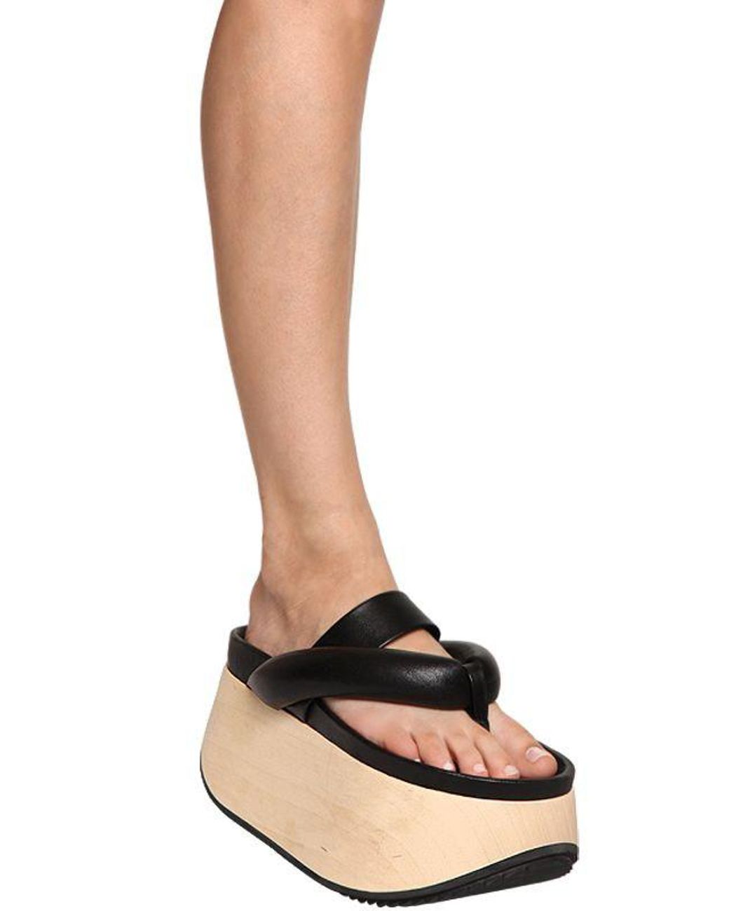 Jil Sander 70mm Leather Flip Flops Wedges in Black | Lyst UK