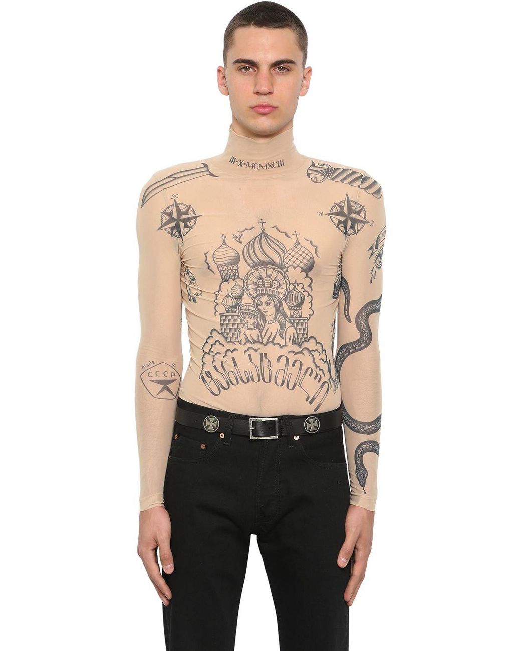 Vetements Tattoo Print High Neck Stretch Mesh Top in Natural for Men  Lyst  Australia