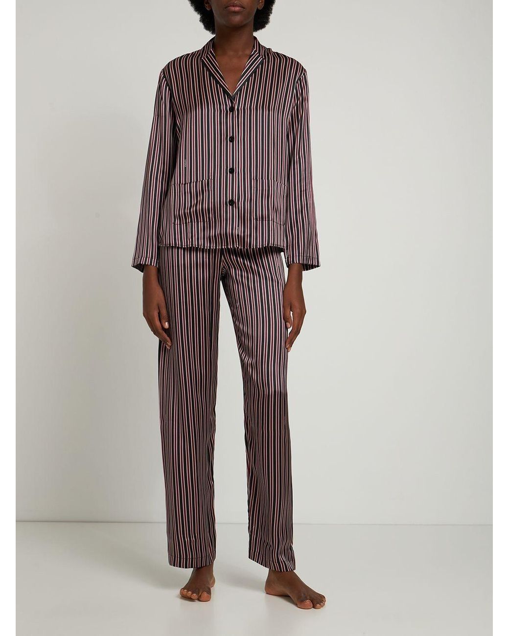 La Perla Long Silk Satin Pajama Set in Purple | Lyst