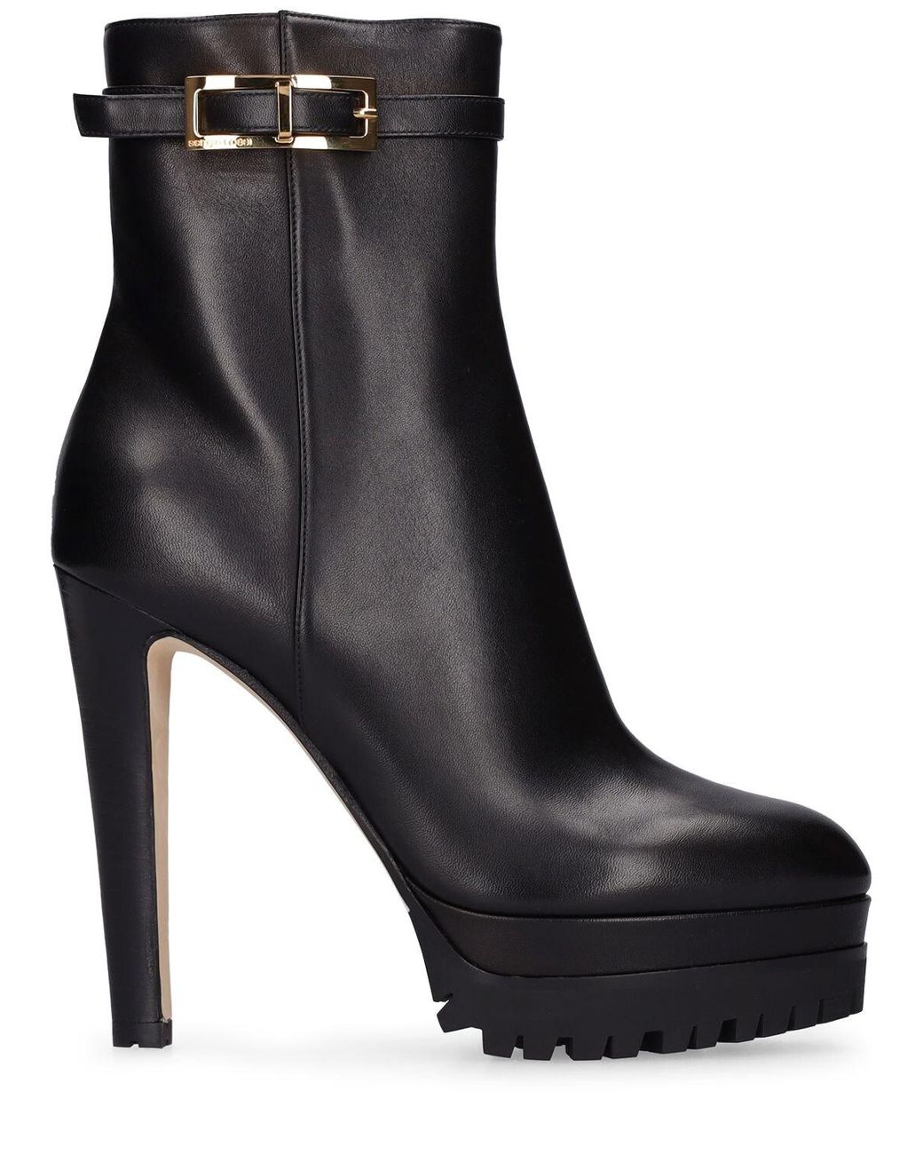 Sergio Rossi 130mm Sr Nora Leather Platform Boots in Black | Lyst