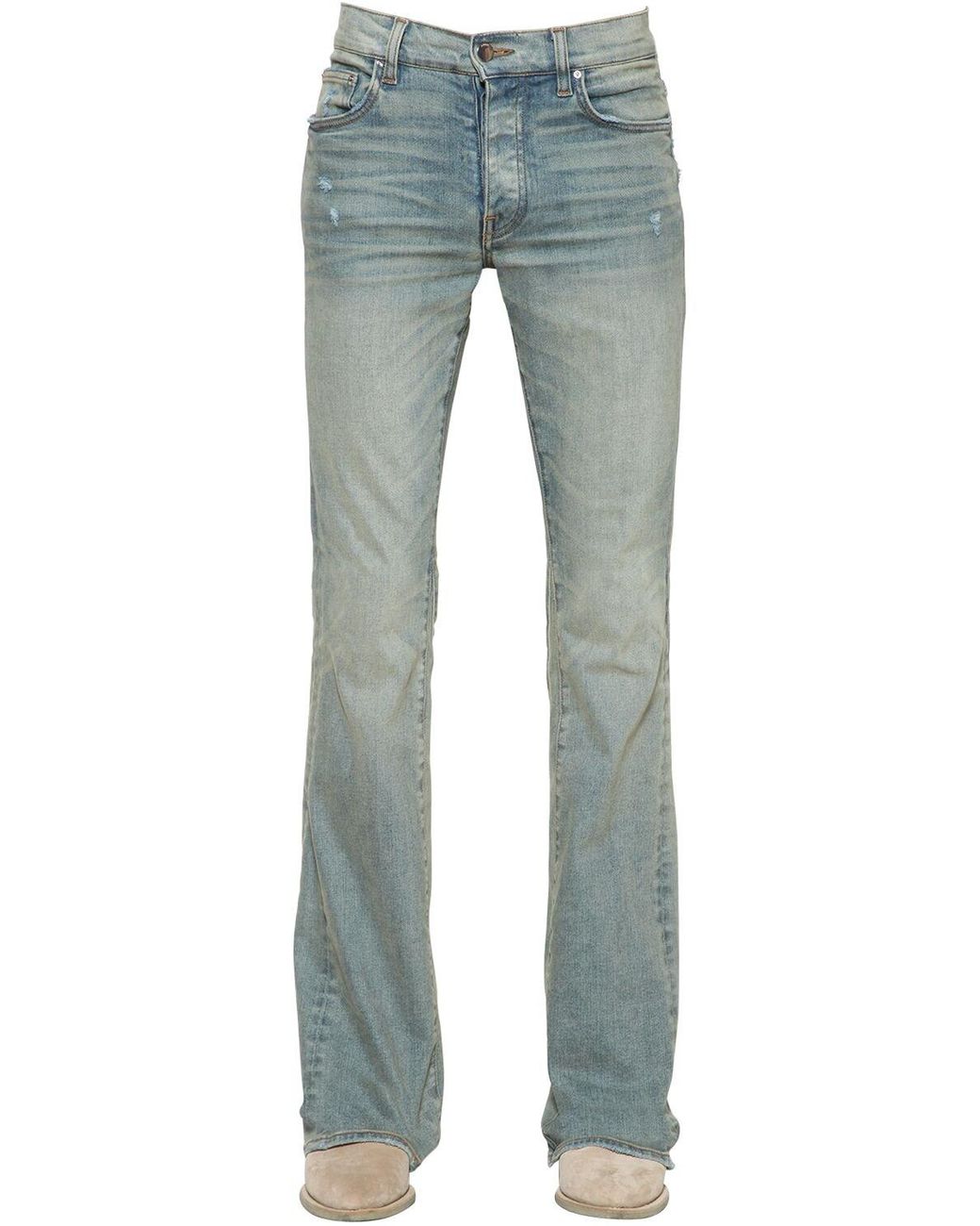 Amiri 27cm Flared Stack Cotton Denim Jeans in Blue for Men | Lyst
