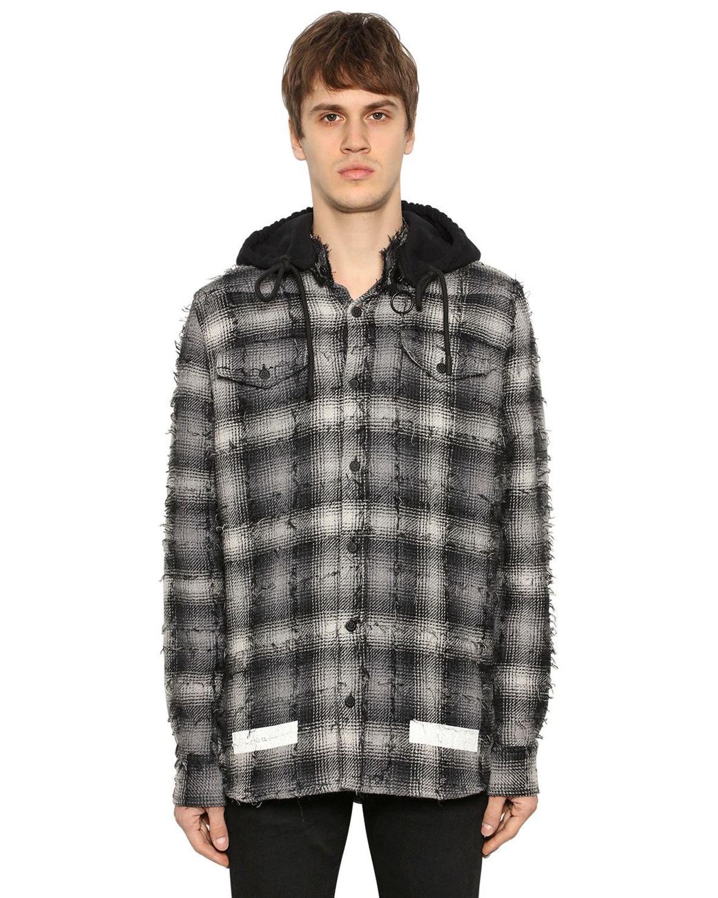 Off-White c/o Virgil Abloh Plaid Flannel Hooded Shirt W/ Stripes for Men |  Lyst