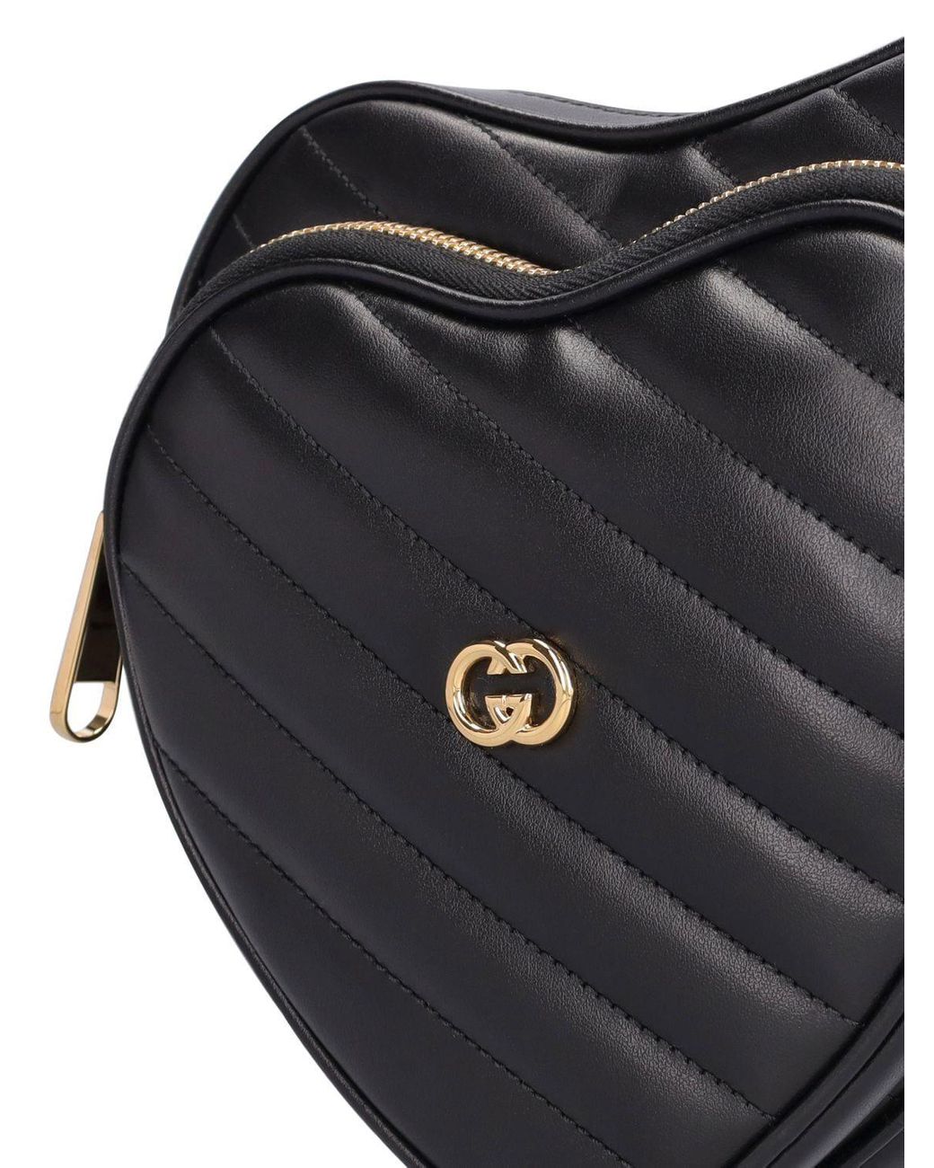 Interlocking G mini heart shoulder bag in black leather