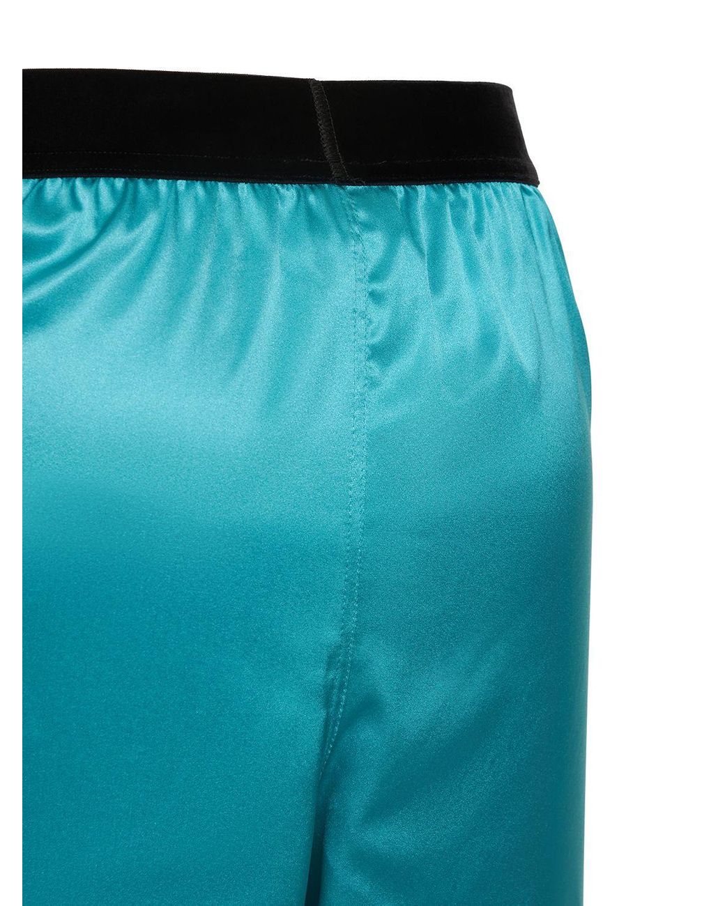 Tom Ford Logo Silk Satin Mini Shorts in Light Blue Womens Clothing Shorts Mini shorts Blue 