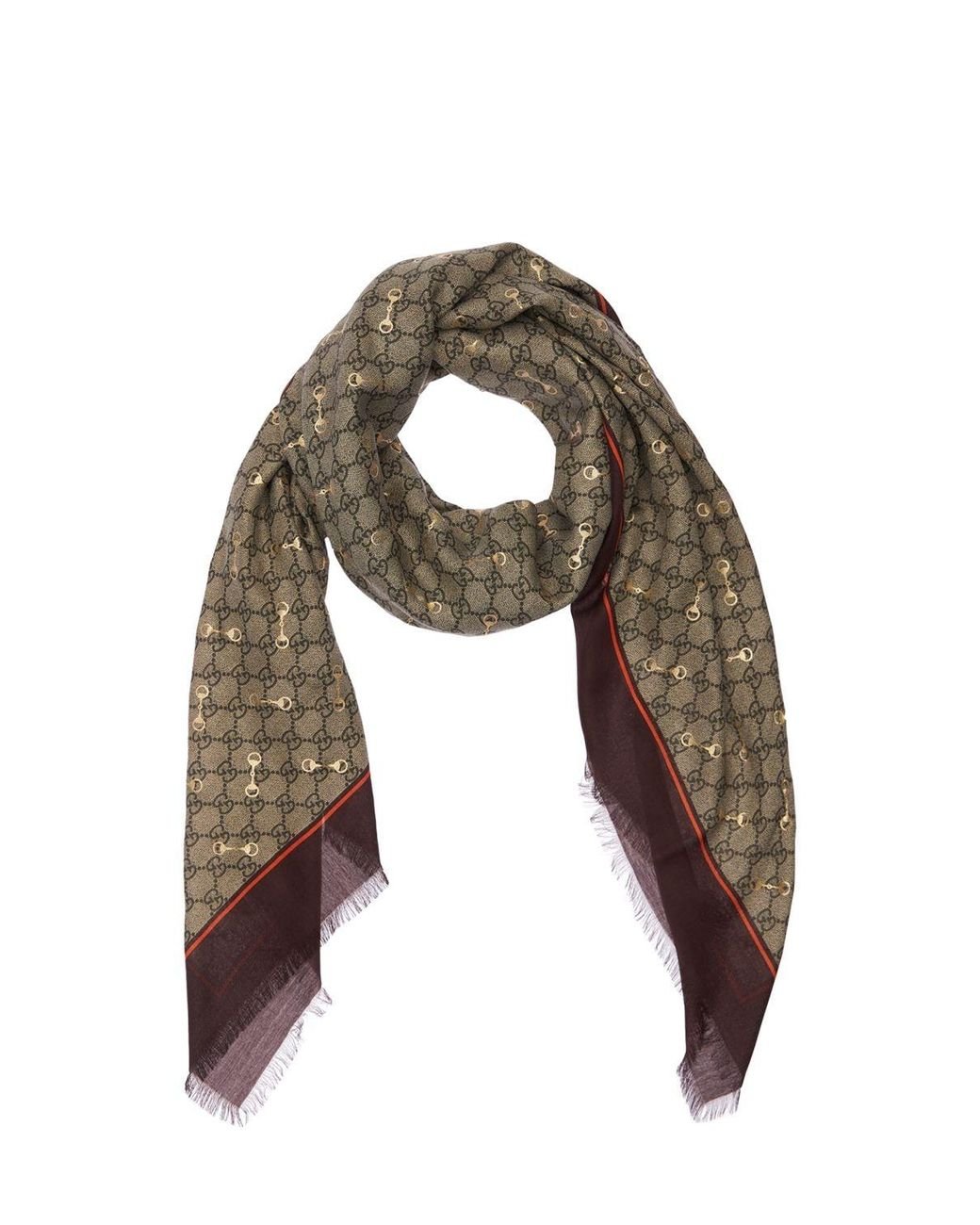 【GUCCI】GG PRINT WITH HORSEBITS MODAL SHAWL◆6625773GA40 Gucci Gg Print With Horsebits Modal Shawl In Beige | ModeSens