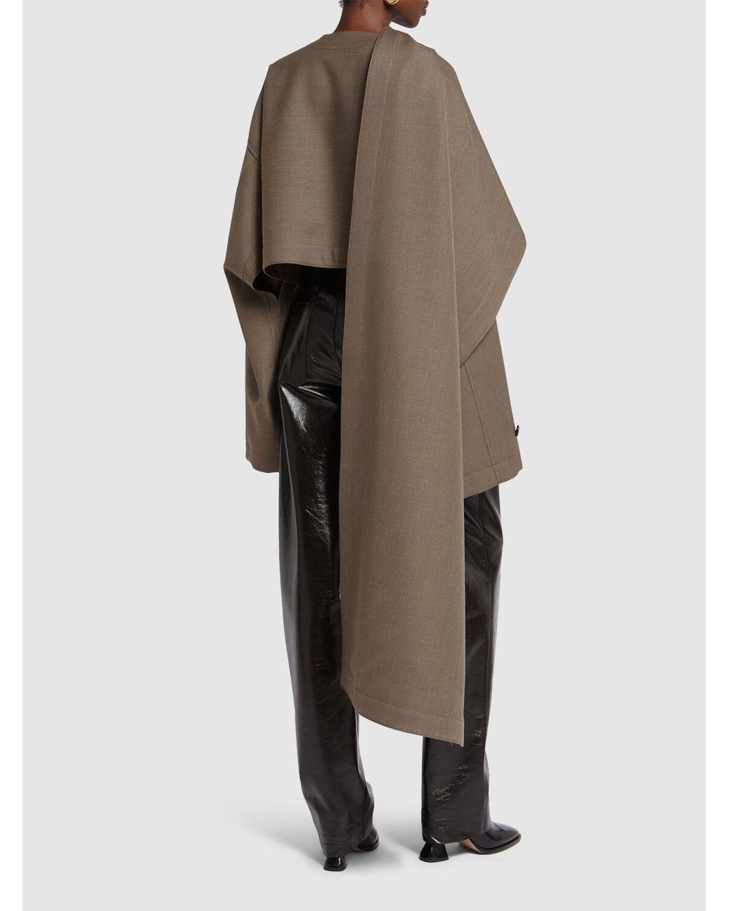 Bottega Veneta Soft Wool Twill Cape W/ Check Lining in